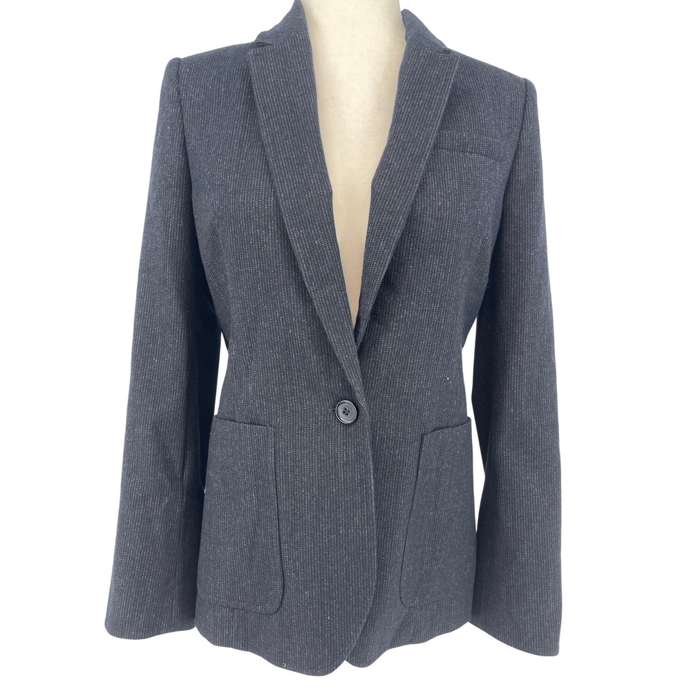 ME+EM Flannel Blazer Womens 2-4‎ Navy Blue Excellent Pinstripe Single Button NWT